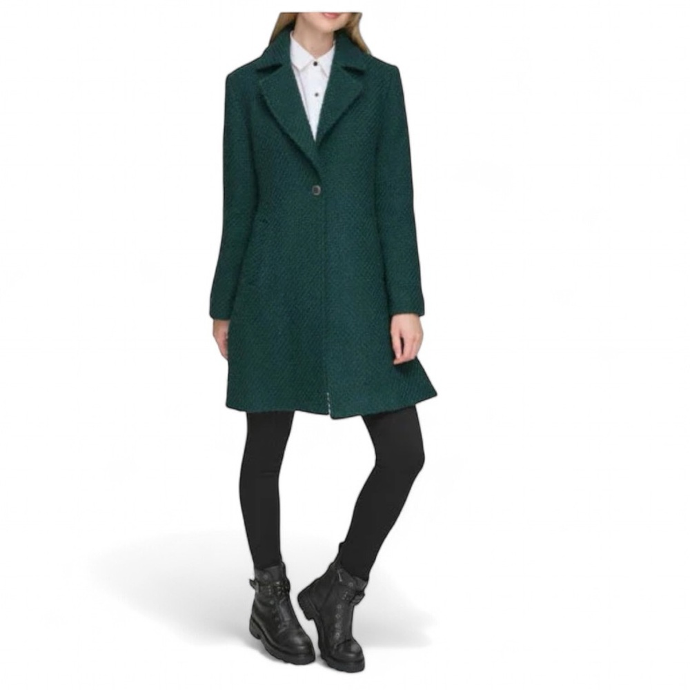 NWT Karl Lagerfeld Coat Paris Single Breasted Wool Blend Boucle Emerald Green M
